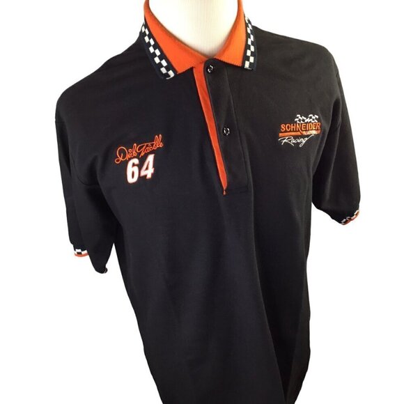 Dick Trickle Schneider National Racing Polo Shirt NASCAR Size Large Checkerboard - Picture 1 of 10